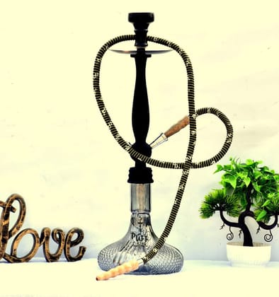 Puff King Glass Hookah Round Black Stylish Hookah Pot Set with Ceramic Chillum for Flavour Hukka Big Size.(5036-TEXTURE)