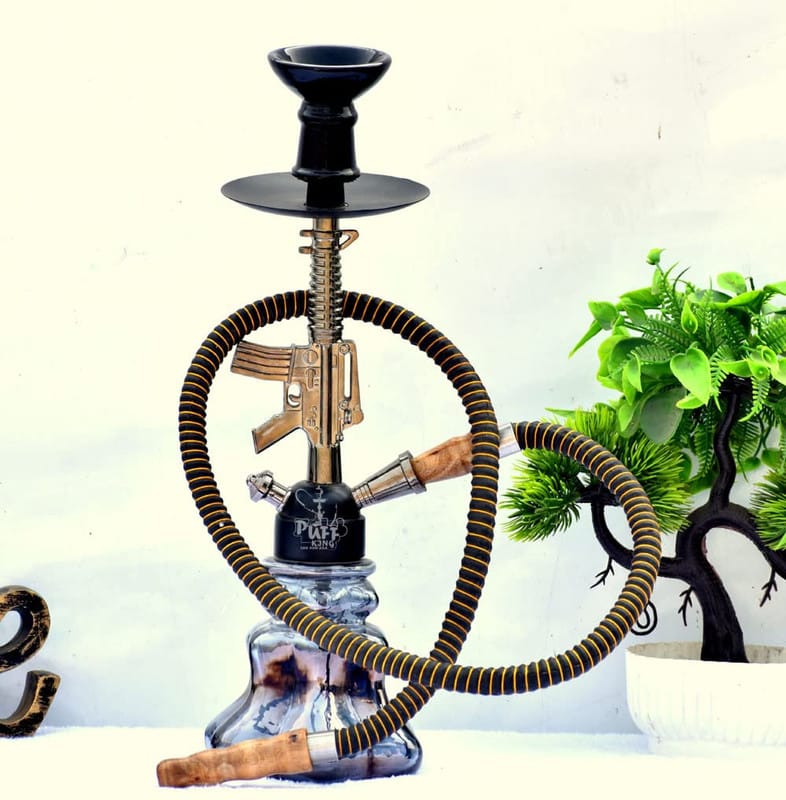 Puff King Hookah Pot Glass Smoking Hookah with Ceramic Chillum for Home Decor and Refreshment.(5037-GUN)