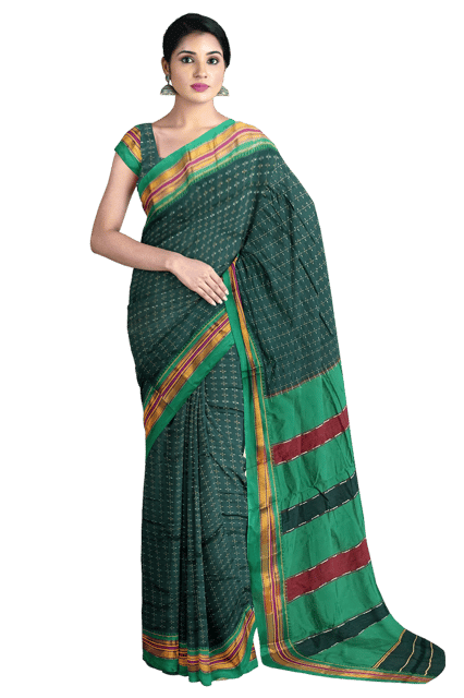 GREEN HANDLOOM ILKAL SAREE. – TRARANG