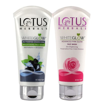 Lotus Herbals Whiteglow Activated Charcoal Brightening Face Wash (100 gm) + Lotus Herbals Whiteglow Advanced Pink Glow Face Wash (100gm) Pack of 2