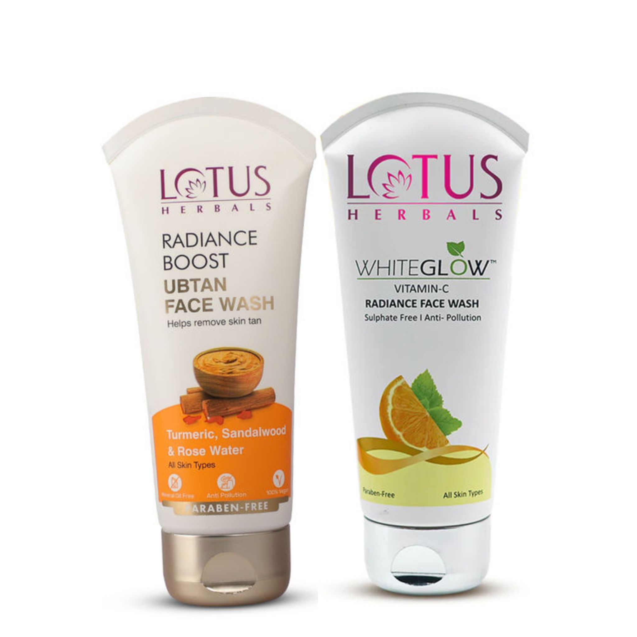 Lotus Herbals Radiance Boost Ubtan Face Wash (100gm) + Lotus Herbals Whiteglow Vitamin C Radiance Face Wash (100 g) Pack of 2