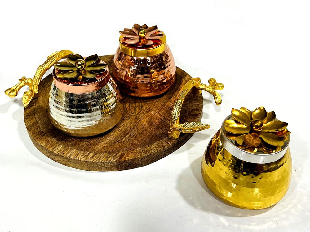 Pot Set with Wooden Tray Decorative Multipurpose Serving Candy, Dry Fruits, Chocolates, Snacks, Pickle, Dessert and Gifting Item...