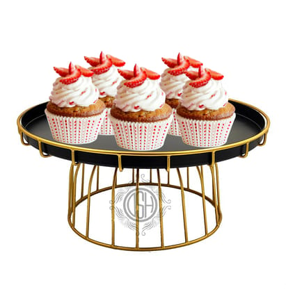 Cake Stand Cupcake Display Stand Multipurpose Round Dessert Stand for Birthday and Wedding Party ( Black & Gold) Big