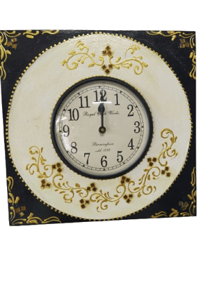 Art & Craft Creations  Wooden Wall Clock- Beautiful Hand Painted Black and White  Wooden Decorative Clock Set 1