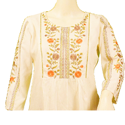 off Cream White Colour Short Chikan Kurti