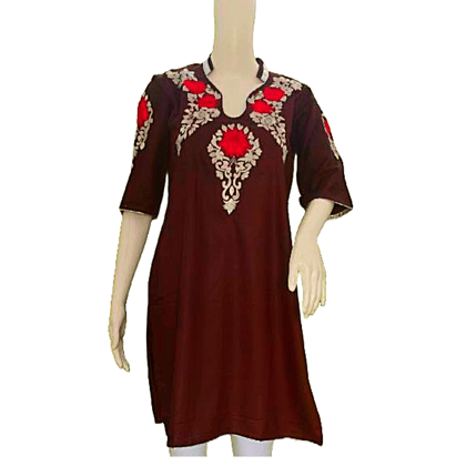 Blood Maroon Short Chikankari  Kurti