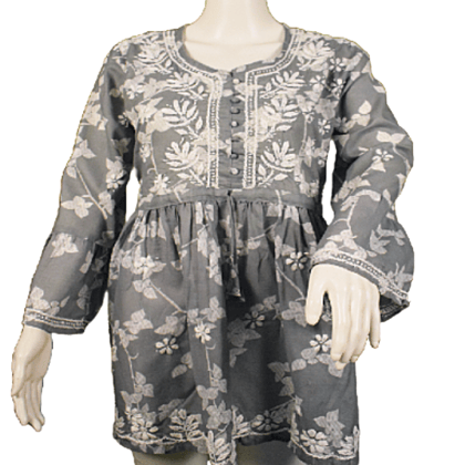 Grey and white flowers chikankari kurta