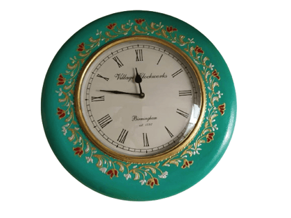 Art & Craft Creations Wooden Wall Clock- Hand Painted Green  Wooden Decorative Clock Set 1