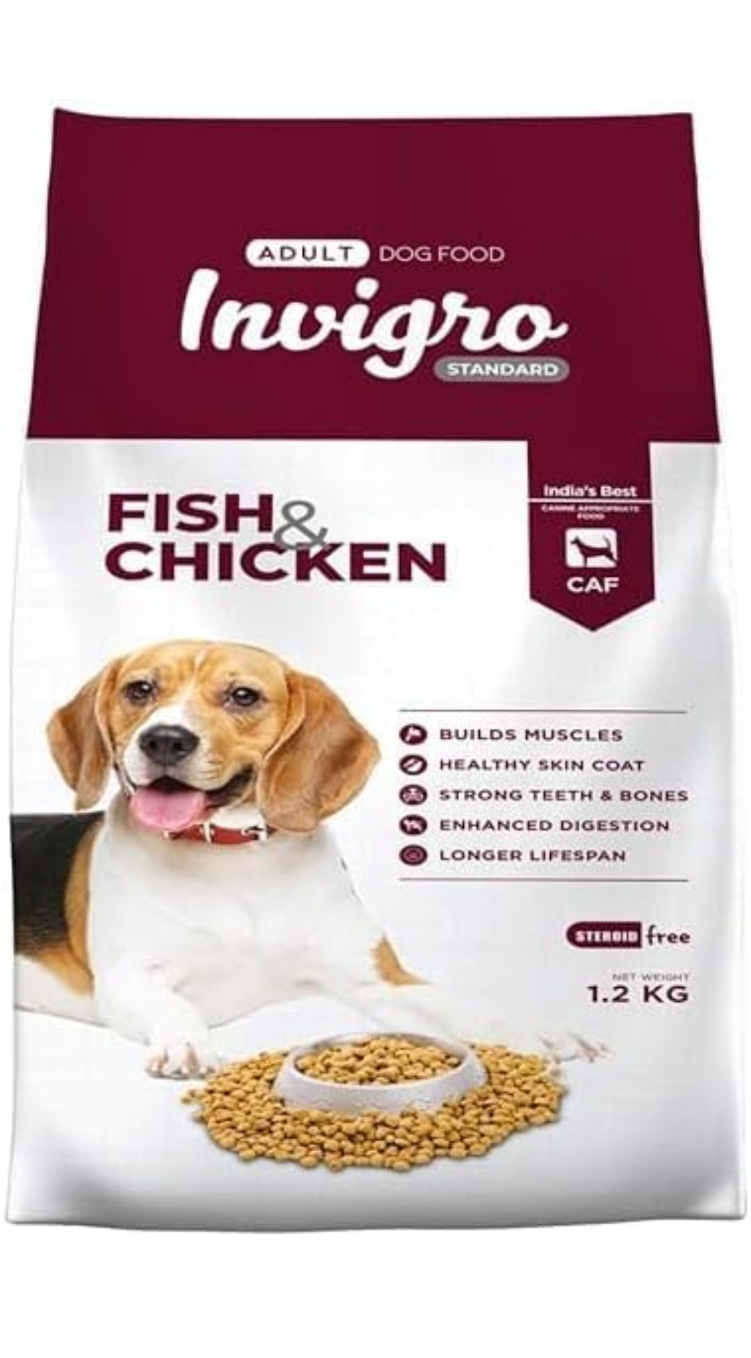 INVIGRO Standard Fish & Chicken Dry Adult Dog Food, High Protein Variant (Standard - 1.2 KG)