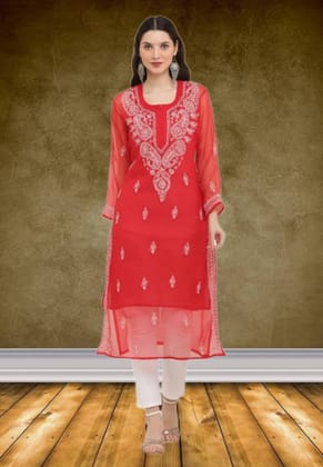 Gala Booti Red Kurti For Women