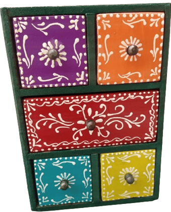 Art & Craft Creations Rajasthani Art Wooden Table with 5 Drawers Handpainted Colourful Side Table for Room & Office