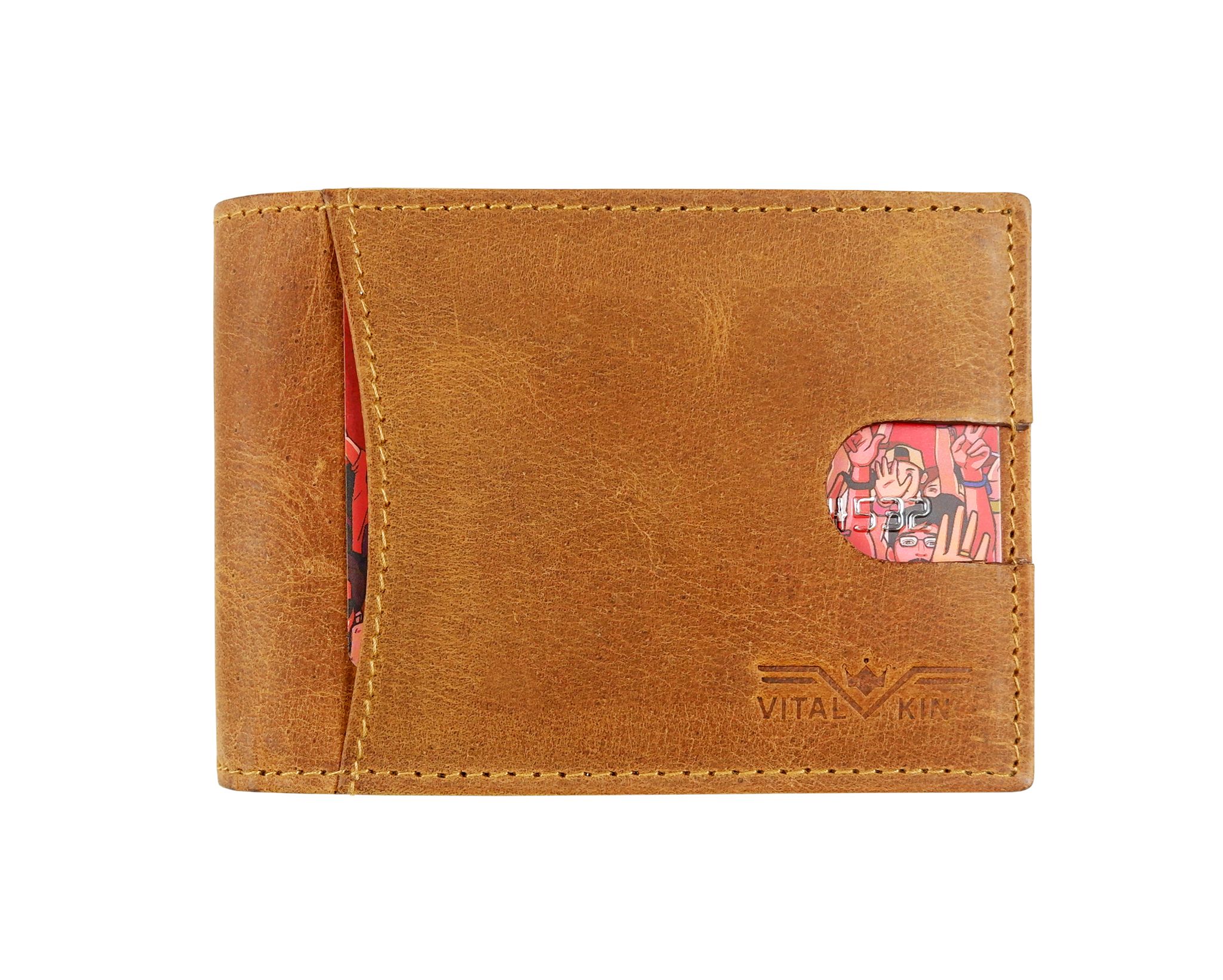 Vital King Boys / Girls Trendy Tan Genuine Leather Wallet cum Card Holder (5 Card Slots)