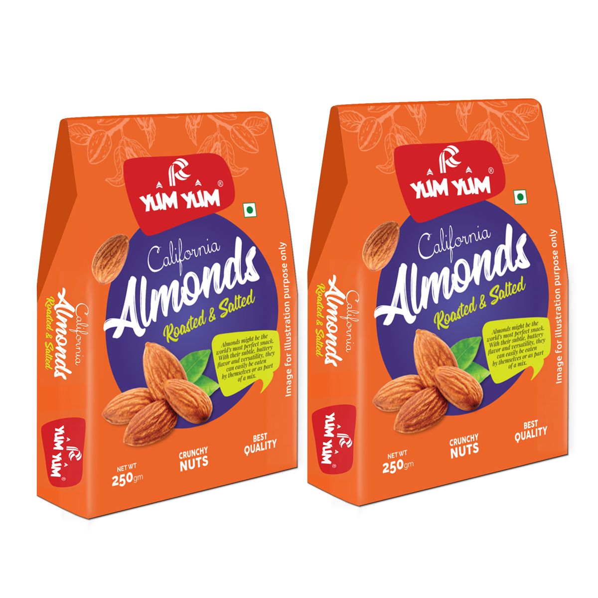 Yum Yum Roasted & Lightly Salted Almonds (Badam) 500g (2 x 250g)