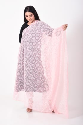 Ladies New Peach Colour Semi Georgette Hand Chikankari Dupatta