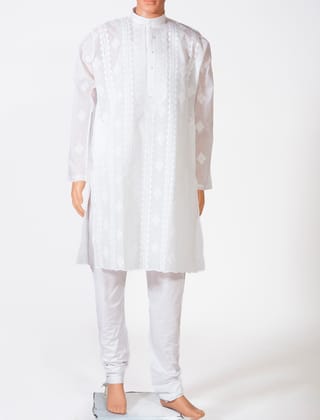 Men's New White Colour Cotton Hand Chikankari Kurta