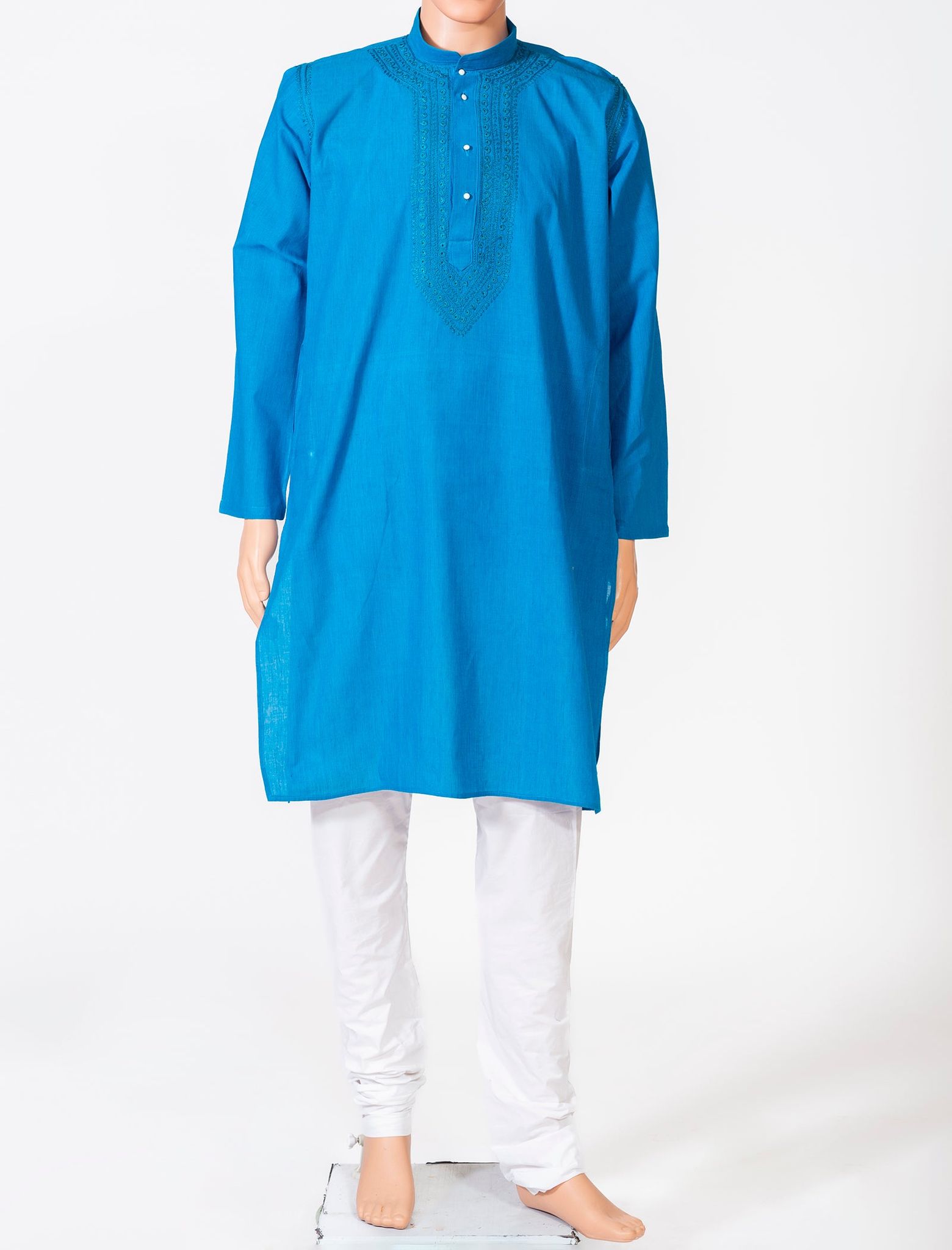 Men's New Blue Colour Cotton Hand Chikankari Kurta