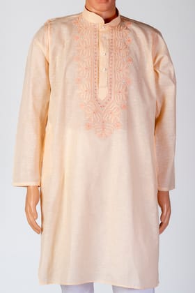 Men's New Peach Colour Cotton Hand Chikankari Kurta