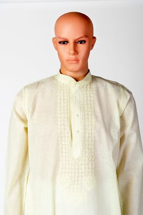 Men's New Yellow Colour Cotton Hand Chikankari Kurta