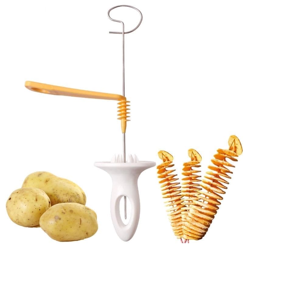 SHANAYA Tornado Spiral Potato Cutter Manual Twisted Potato Slicer Chips Maker Stainless Steel Plastic As Seen in Market (Set of 1 Piece)