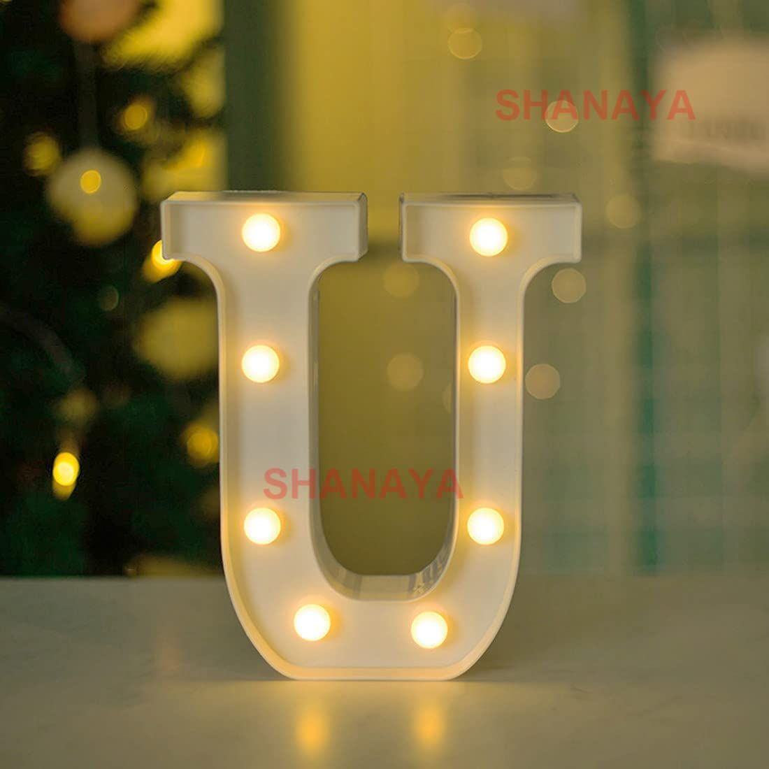 Shanaya Alphabet LED Letter Lights Number Light Decorative Birthday Wedding Party Home Decor Light Up Plastic English Letters Standing Hanging A-Z for Party Wedding Festival (U)