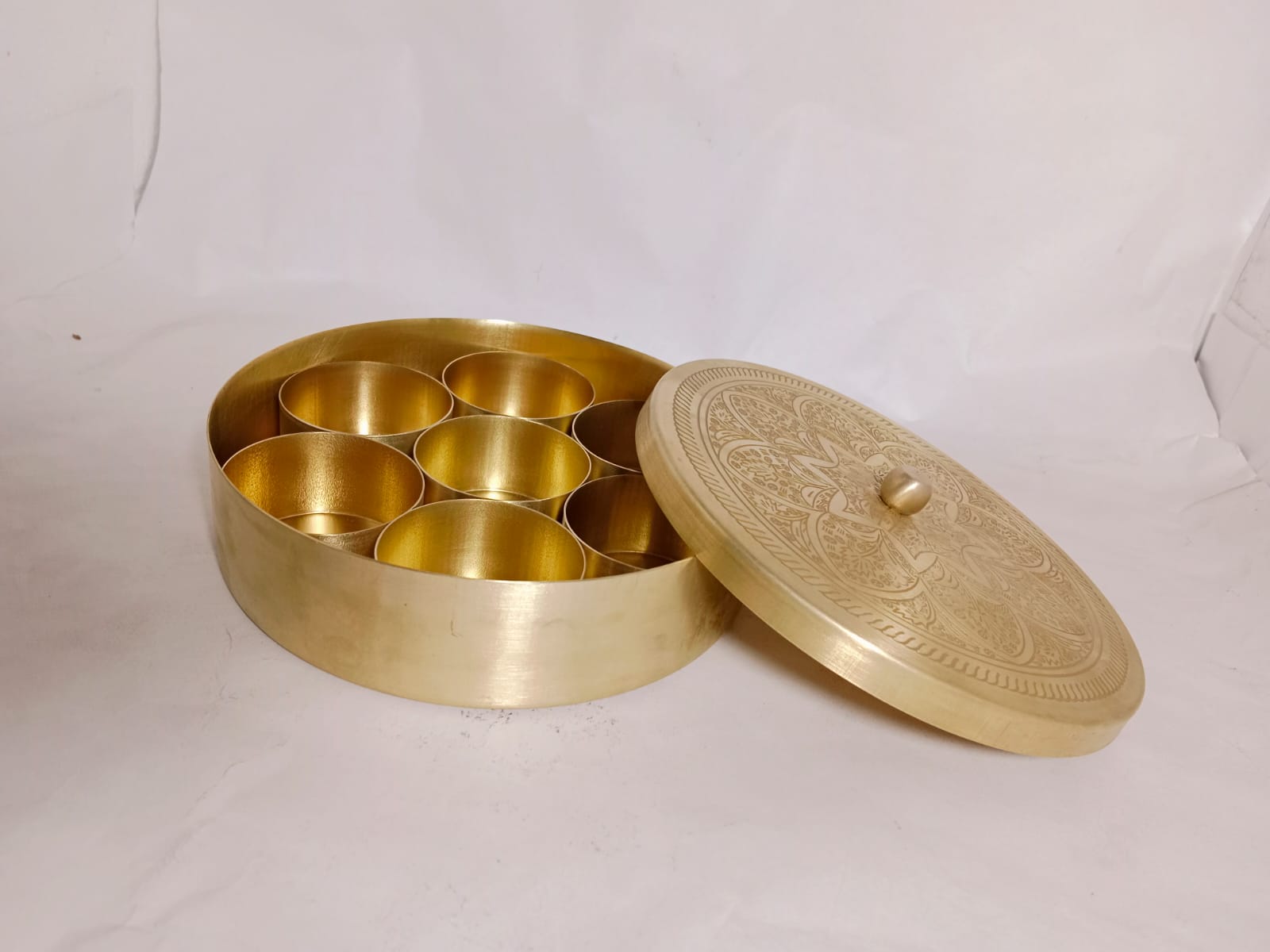 Handcrafted Brass Spice Box Set for Kitchen with Spoon & 7 Containers | Species Organiser Container