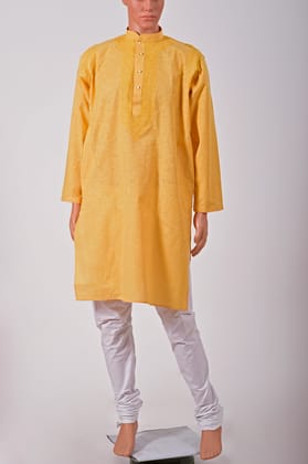 Men's New Yellow Colour Cotton hand Chikankari Kurta