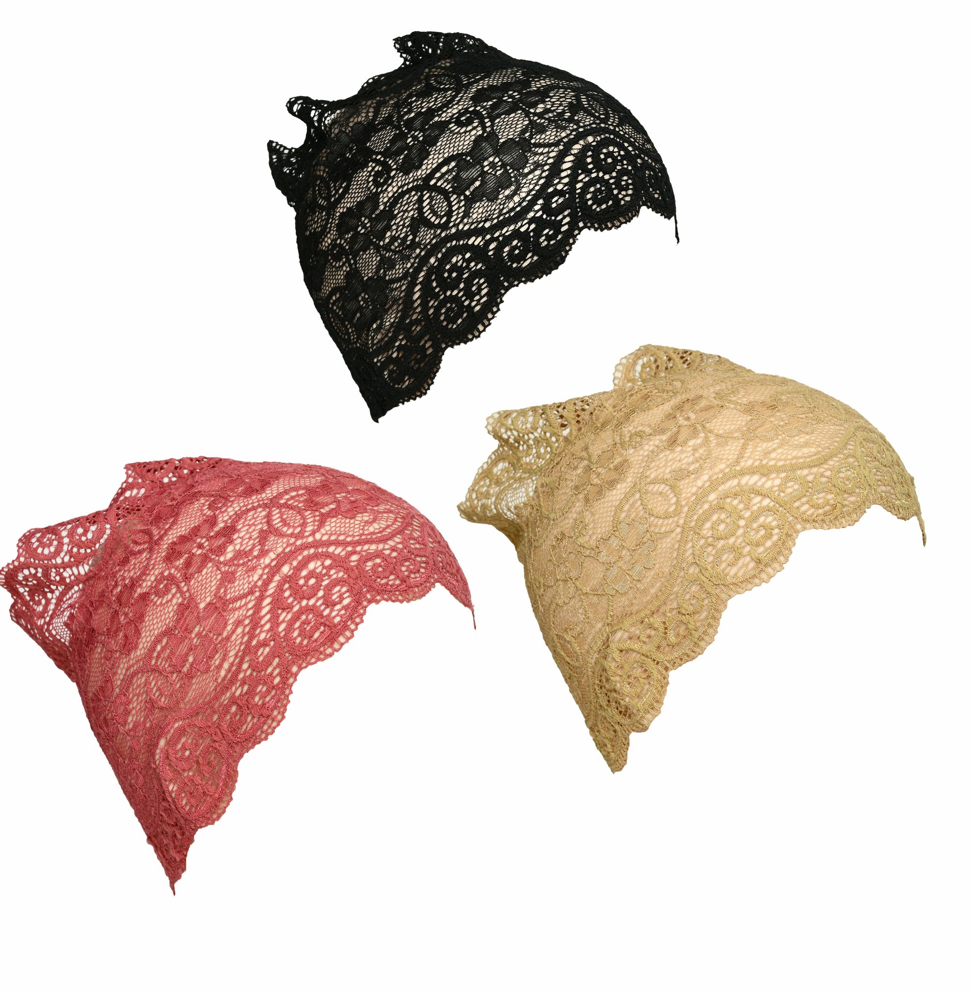 Girls and Womens Hijab Cap Hijab Headband, Under Hijab Scarf Black Light Maroon and Dark Beige Naqab Head Scarf (3 pcs)