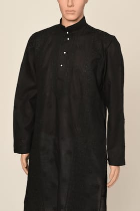 Men's New Black Colour Cotton Hand Chikankari Kurta