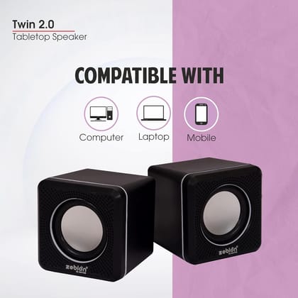 Zebion Muze Twin Tabletop 2.0 Speaker Set, with Output Power: 3Wx2=6W, USB Connectivity, USB Powered, Compact and Sleek, Driver Unit: 40mmx2, Durable Body