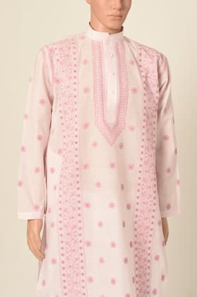 Men's New Pink Colour Cotton Hand Chikankari Kurta