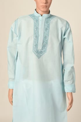 Men's New Blue Colour Cotton Hand Chikankari Kurta