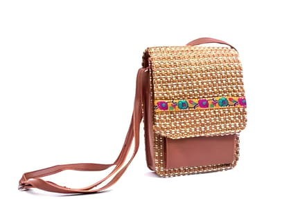 SS Eco-Life Jute Ethnic Side Sling Bag / cross body bag for Girls / Women with front mobile pocket. Flop closure with Adjustable shoulder Strap.