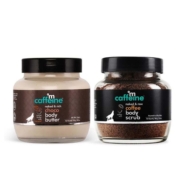 MCaffeine Body Polishing Kit - Exfoliation, Tan Removal & Moisturization - Coffee Body Scrub & Choco Body Butter (350g)