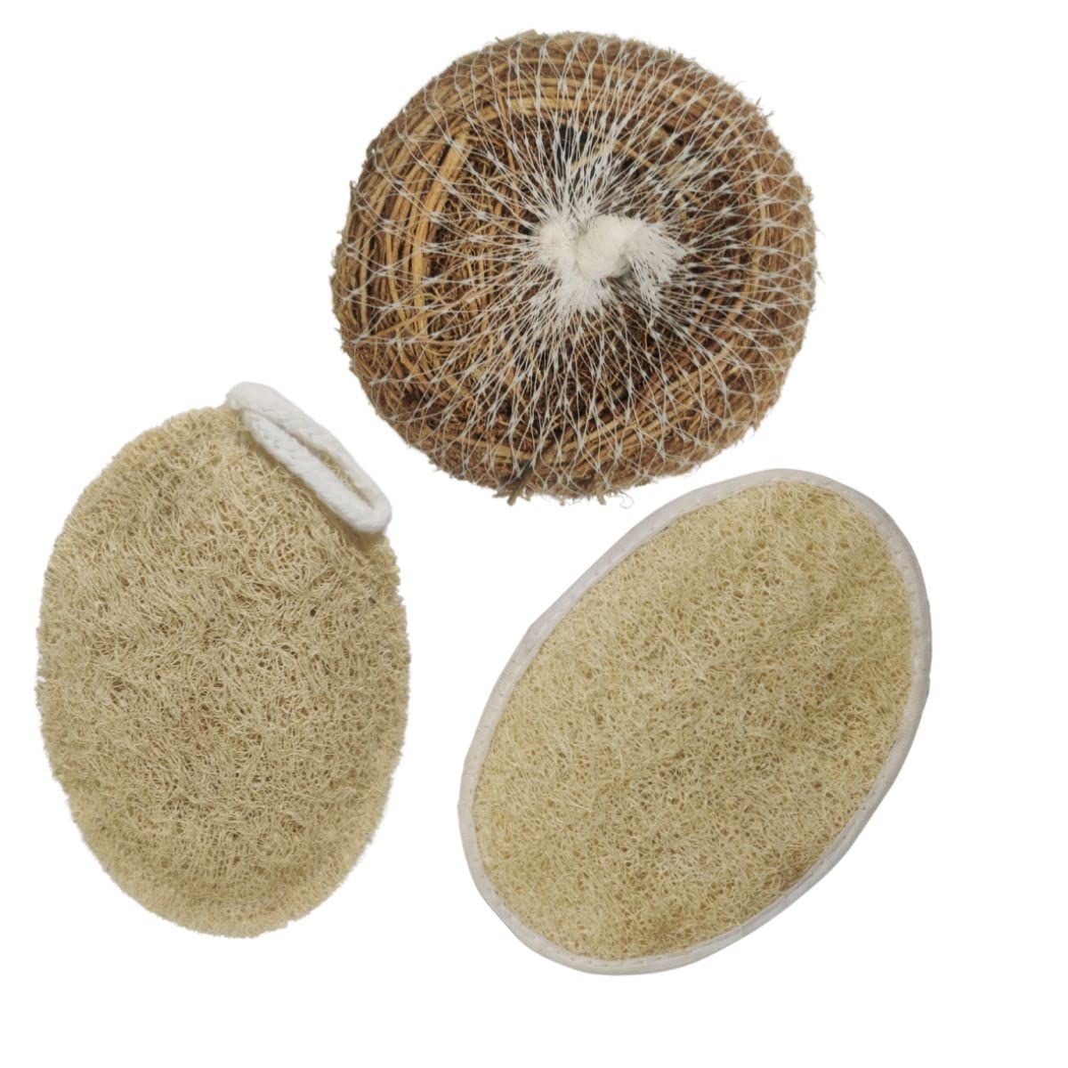 Natural Vetiver (Khus) Root Organic Body Bath Scrubber Loofah Set | Face, Back and Body Scrubber for Men and Women | Pack of 3