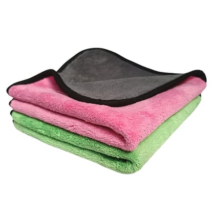Double-Layered Microfiber Cloth Set (40X40 cm, Pack of 2pc) - Extra Thick Towels for Car, Bike, Kitchen, Home Cleaning