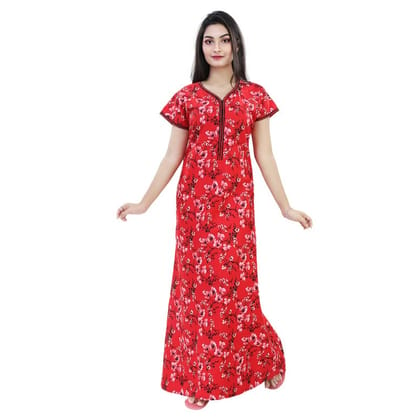 Cotton Nighty Night Dress Gown for Women with Front Zips Floral Free Size