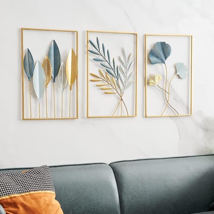 AFIYA IMPEX Gold Metal Wall Decor Leaf Wall Hanging Decoration, Set of 3 Metal Wall Art Home Decor for Living Room Office Bedroom Hotel