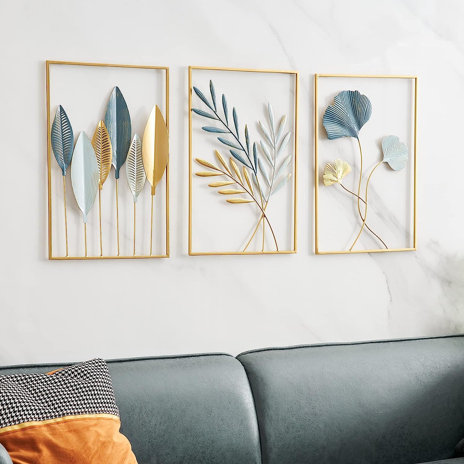 AFIYA IMPEX Gold Metal Wall Decor Leaf Wall Hanging Decoration, Set of 3 Metal Wall Art Home Decor for Living Room Office Bedroom Hotel