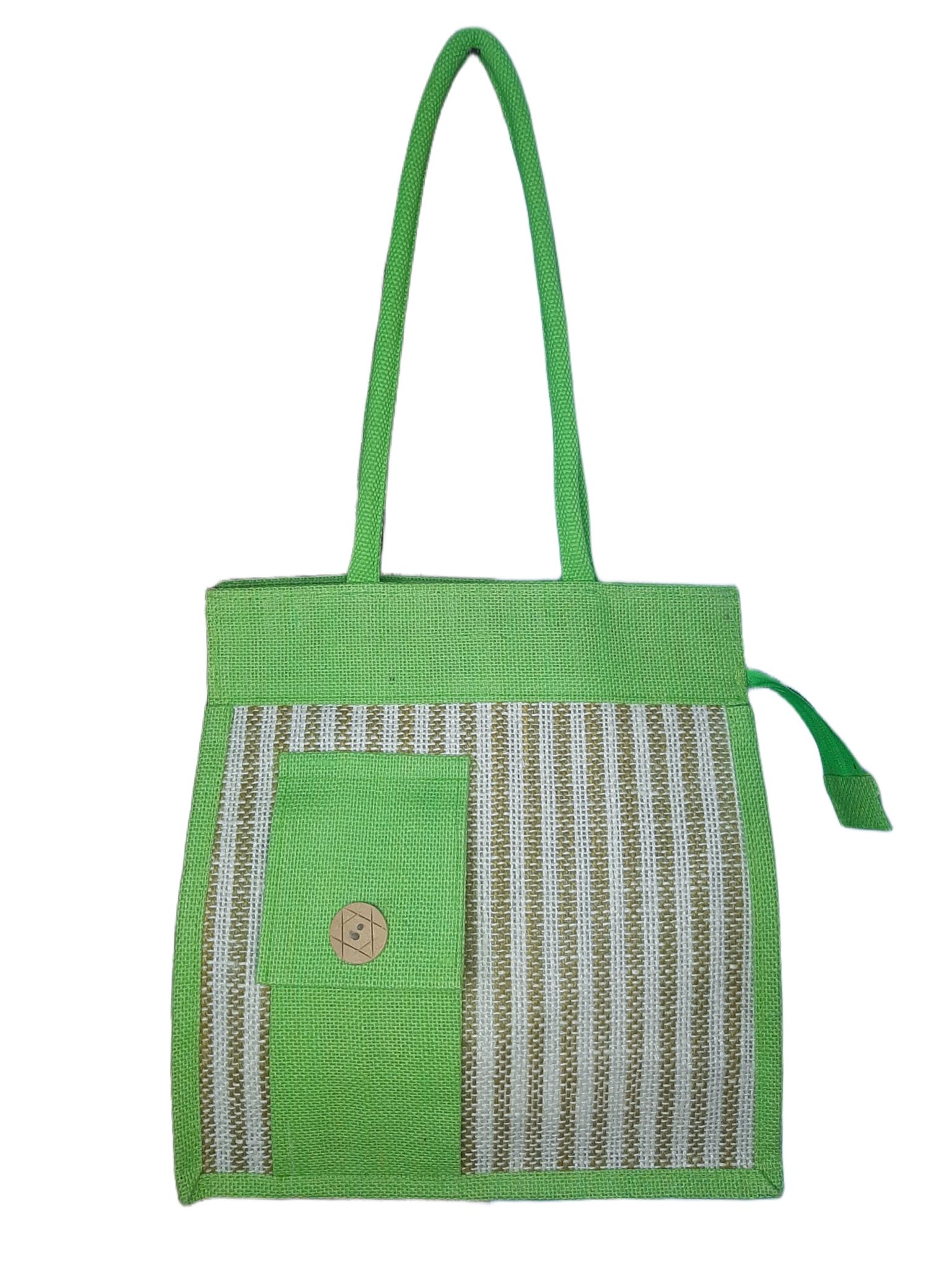 SS Eco-Life Jute Casual Ladies Handbag Bag / Tote Bag for Women with Front Mobile Pocket for Daily Office / Travel.  Elegant Vertical Strips In Vibrant Colours.