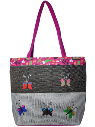 SS Eco-Life Jute Designer Handbag for Women. Artistic Butterfly stitched on front for Shopping, Party and Office.