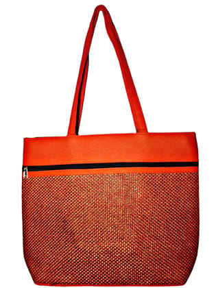 SS Eco-Life Colourful Jute Handbag for Women. Double Compartment with Full Size Front Zip with Flat Bottom.