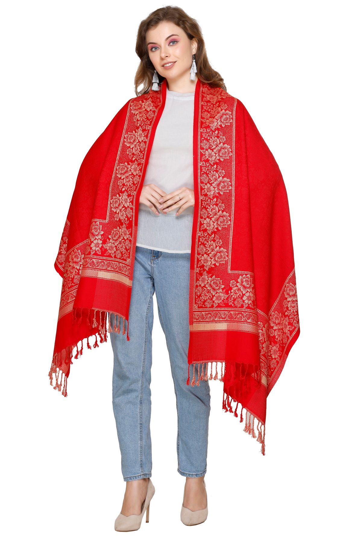 KTI Acrylic/Viscose Stoles for women with a Wool Blend for Winter, measuring 28 x 80 inches Made In India.