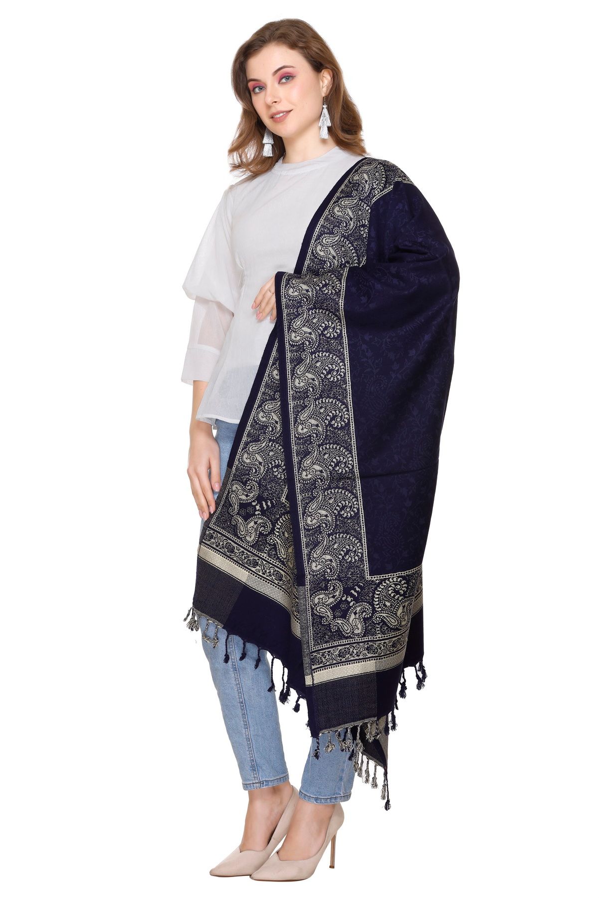 KTI Acrylic/Viscose Stoles for women with a Wool Blend for Winter, measuring 28 x 80 inches Made In India.