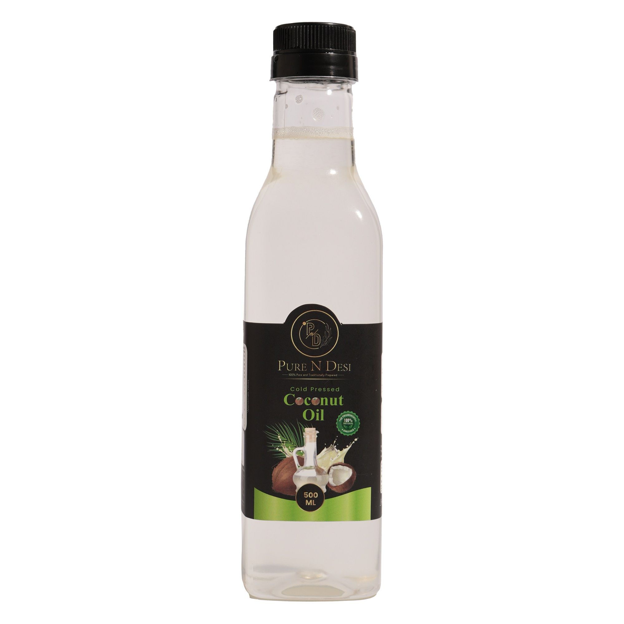 PURE N DESI Cold Pressed Coconut Oil | Wood Pressed Coconut Oil | Kachi Ghani Nariyal Ka Tel | Copra Oil - 500ML Bottle