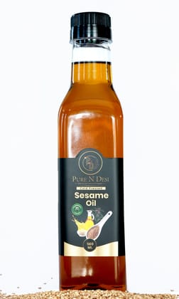 PURE N DESI Cold Pressed Sesame Oil | Gingelly Oil| Til Ka Tel | Wood Pressed Sesame Oil for Cooking - 500ML Bottle