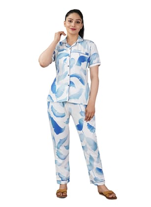 Women's Cotton Floral Printed Night Suit Shirt Pyjama Set