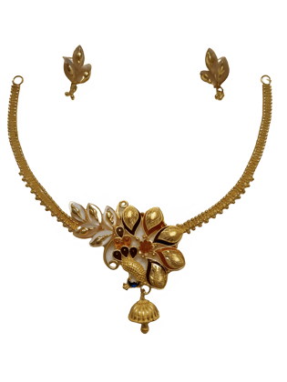 Purabi Jewels Gold-Plated Shell and Brass made Meenakari Multicolour Peacock Design with Jhumka Style Half Necklace Set Jewellery Set for Women and Girls