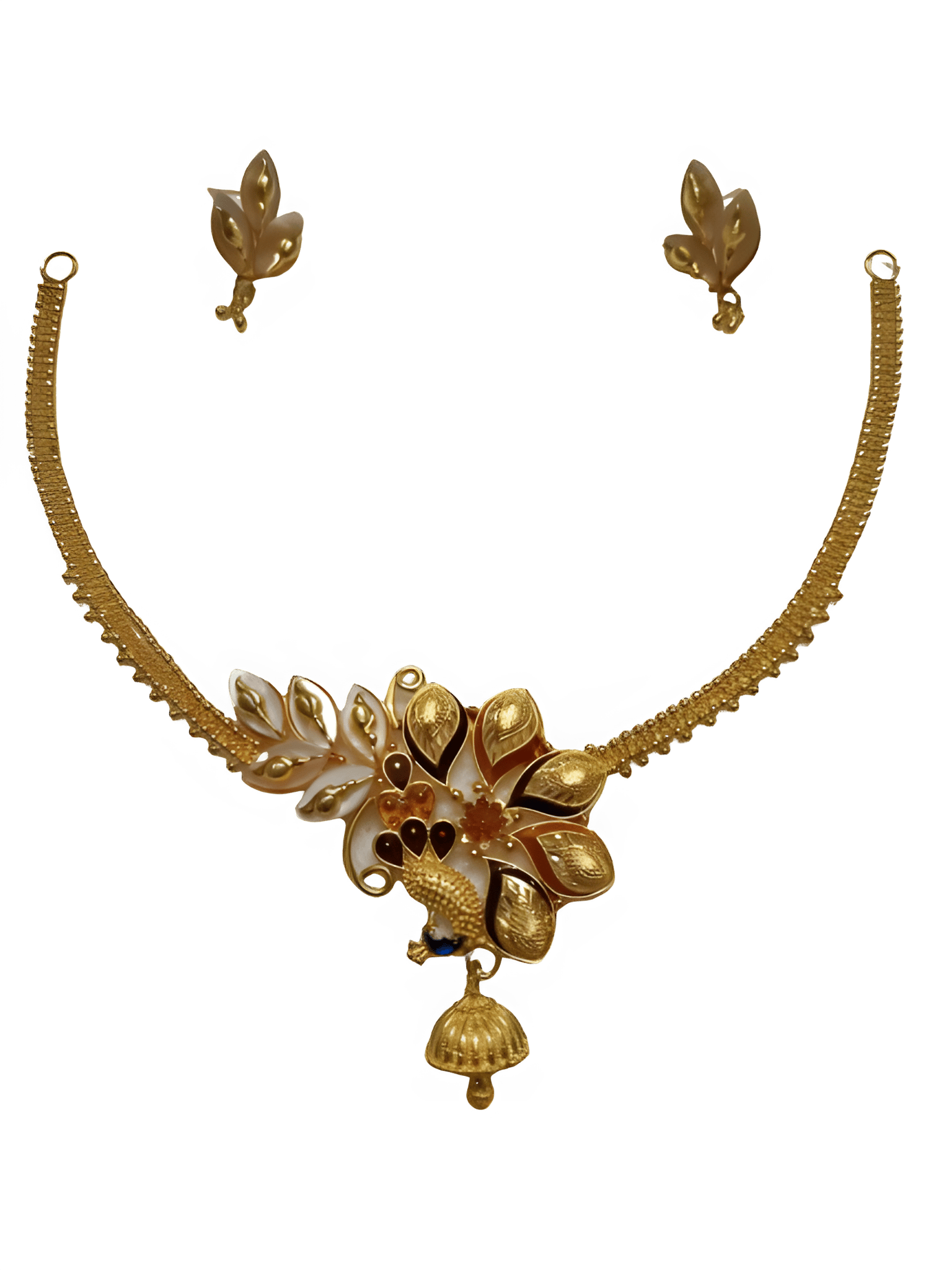 Purabi Jewels Gold-Plated Shell and Brass made Meenakari Multicolour Peacock Design with Jhumka Style Half Necklace Set Jewellery Set for Women and Girls