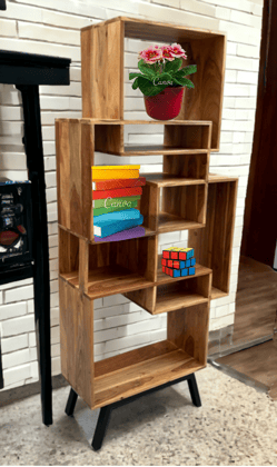 Tower Bookshelf Solid Acacia Wooden Bookshelf|Book Shelf Cabinet For Home&Office Living Room|Pre Assembled Semi Open Bookshelf by Orchid Homez