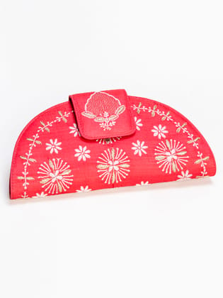 Ladies New Red Colour Silk Hand Chikankari Cloth Clutch